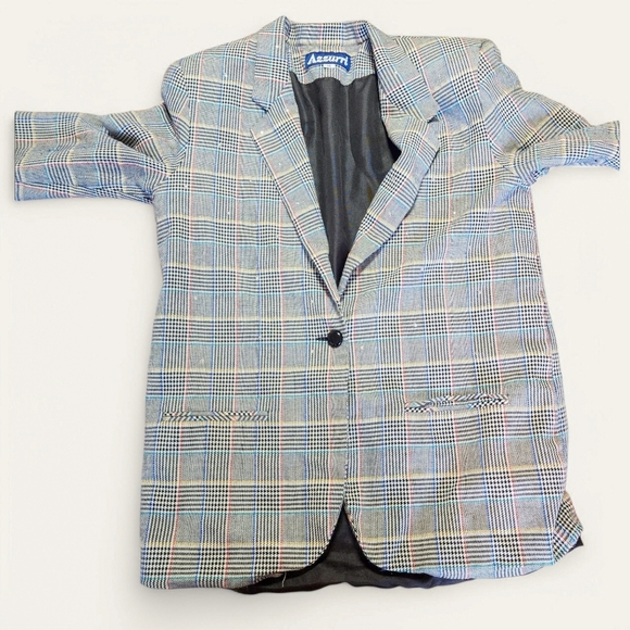 Vintage Azzurri Women's Blazer with Rhinestones & Plaid Pattern –‎ Size 14 - Picture 2 of 7